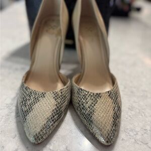 Vince Camuto Snakeskin Heels - Cream, Gold and Black